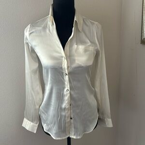 Arden B Sz XS ivory rhinestone button down long sleeve satin blouse